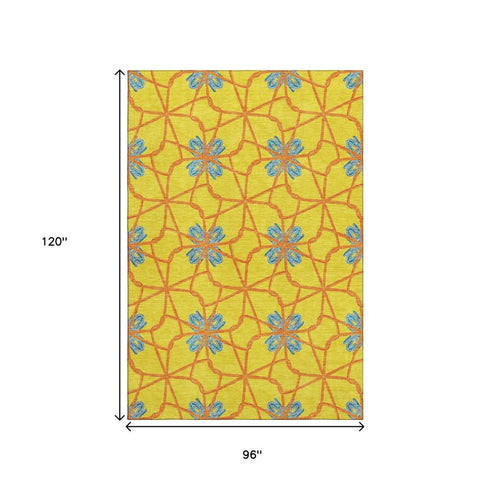 8' X 10' Yellow Blue And Red Geometric Washable Area Rug With UV Protection