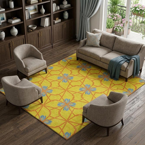 8' X 10' Yellow Blue And Red Geometric Washable Area Rug With UV Protection
