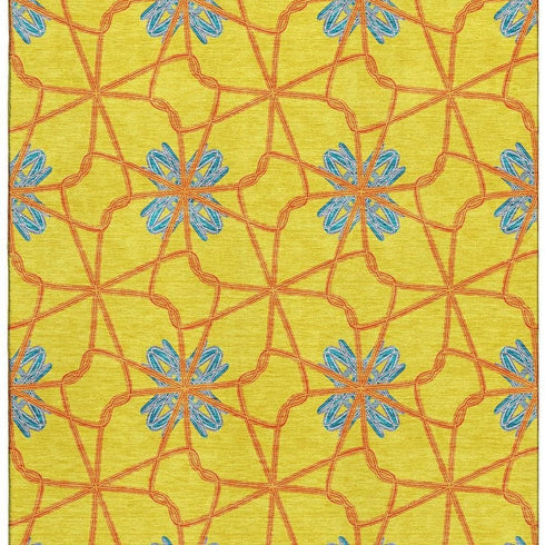 8' X 10' Yellow Blue And Red Geometric Washable Area Rug With UV Protection