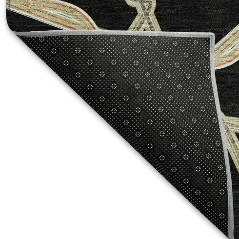 5' X 8' Black Beige And Ivory Geometric Washable Area Rug With UV Protection