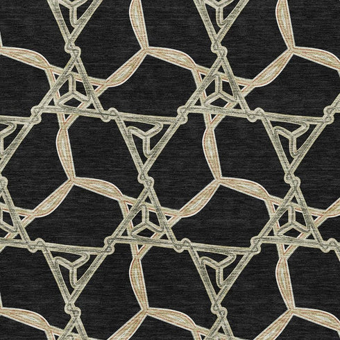 5' X 8' Black Beige And Ivory Geometric Washable Area Rug With UV Protection