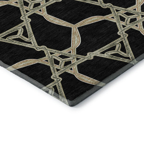 8' X 10' Black Beige And Ivory Geometric Washable Area Rug With UV Protection
