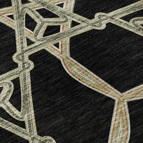 8' X 10' Black Beige And Ivory Geometric Washable Area Rug With UV Protection