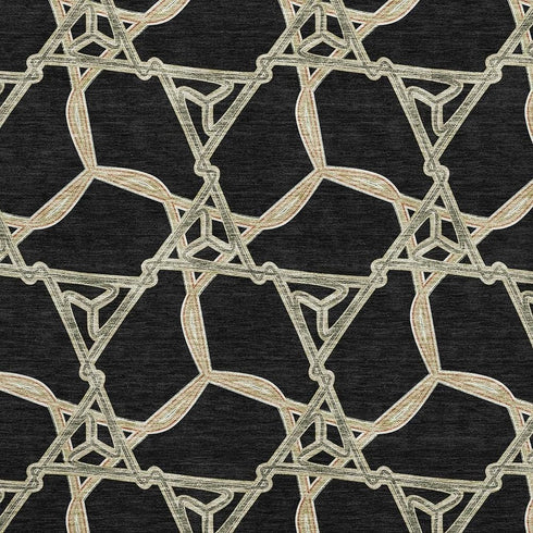 8' X 10' Black Beige And Ivory Geometric Washable Area Rug With UV Protection