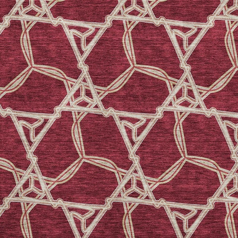 5' X 8' Burgundy And Gray Geometric Washable Area Rug With UV Protection