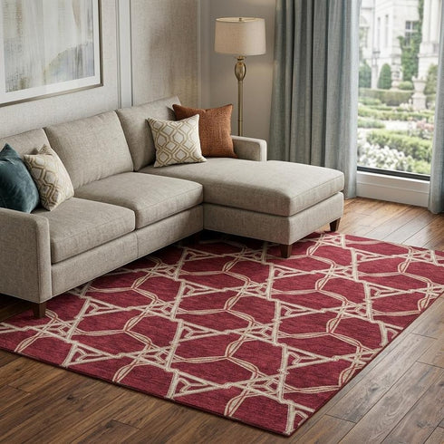 8' X 10' Burgundy And Gray Geometric Washable Area Rug With UV Protection