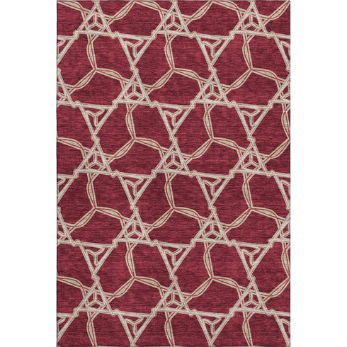 8' X 10' Burgundy And Gray Geometric Washable Area Rug With UV Protection