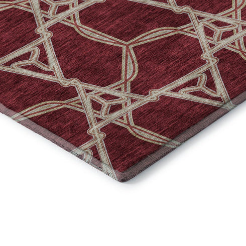 8' X 10' Burgundy And Gray Geometric Washable Area Rug With UV Protection