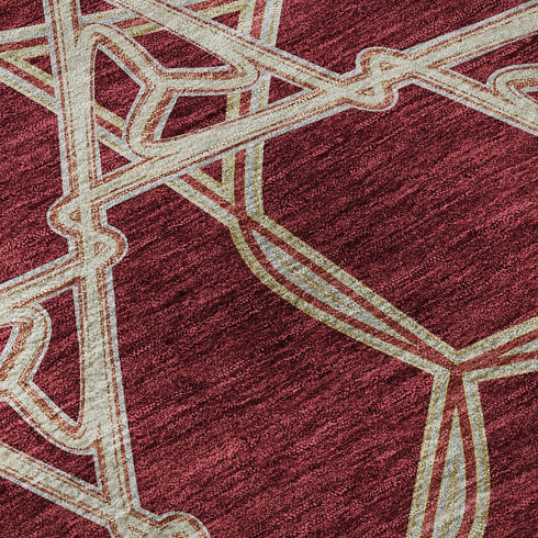 8' X 10' Burgundy And Gray Geometric Washable Area Rug With UV Protection