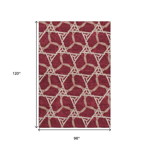 8' X 10' Burgundy And Gray Geometric Washable Area Rug With UV Protection