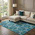 8' X 10' Teal Beige And Copper Geometric Washable Area Rug With UV Protection