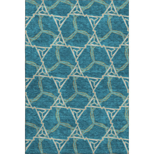 8' X 10' Teal Beige And Copper Geometric Washable Area Rug With UV Protection