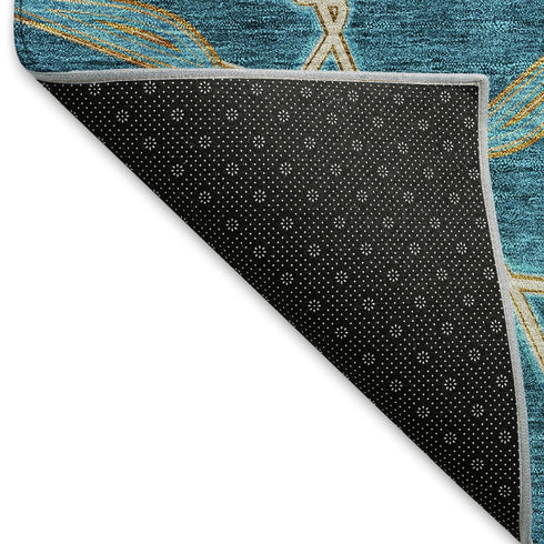 8' X 10' Teal Beige And Copper Geometric Washable Area Rug With UV Protection
