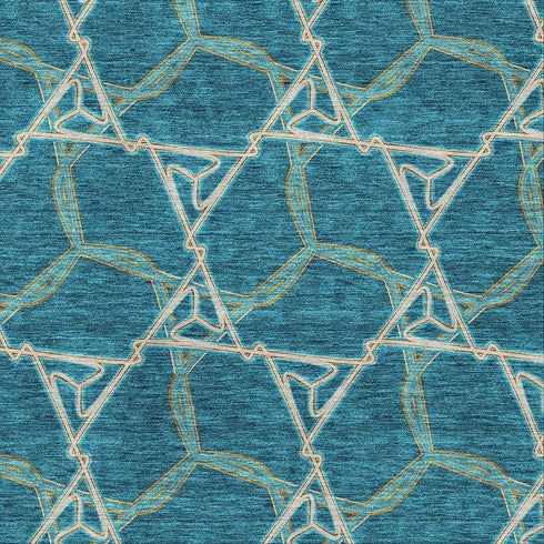 8' X 10' Teal Beige And Copper Geometric Washable Area Rug With UV Protection