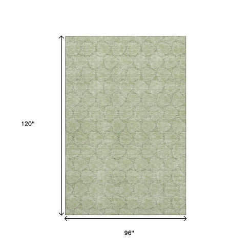 8' X 10' Artichoke Green And Ivory Geometric Washable Area Rug With UV Protection