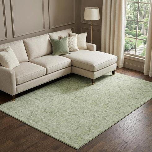 8' X 10' Artichoke Green And Ivory Geometric Washable Area Rug With UV Protection
