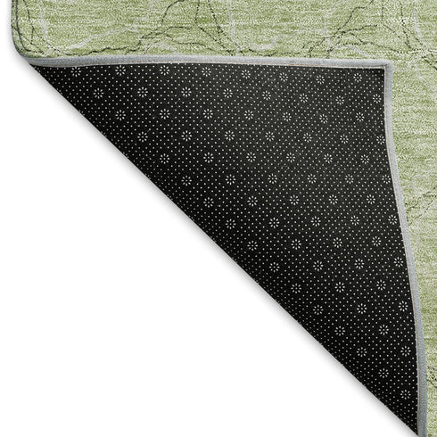 8' X 10' Artichoke Green And Ivory Geometric Washable Area Rug With UV Protection