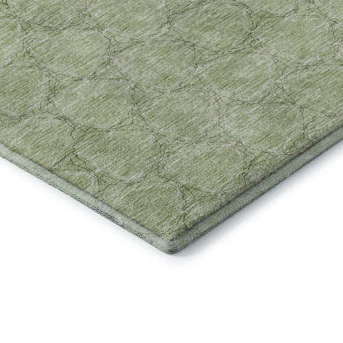 8' X 10' Artichoke Green And Ivory Geometric Washable Area Rug With UV Protection