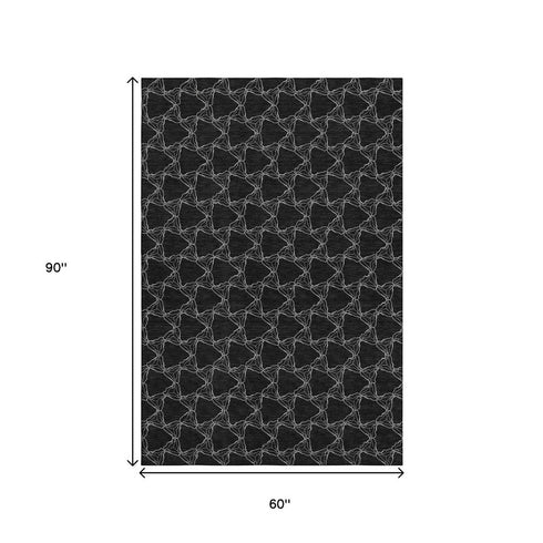 5' X 8' Black And Ivory Geometric Washable Area Rug With UV Protection