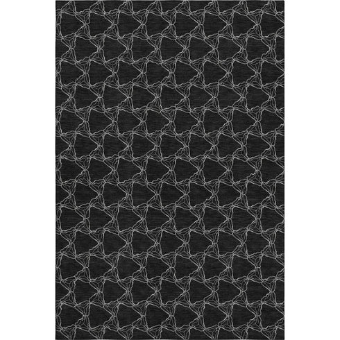 5' X 8' Black And Ivory Geometric Washable Area Rug With UV Protection