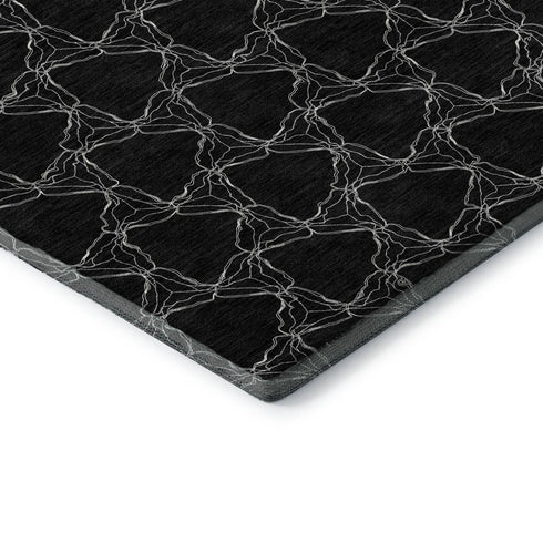 5' X 8' Black And Ivory Geometric Washable Area Rug With UV Protection