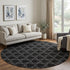 8' Black And Ivory Geometric Washable Round Rug With UV Protection
