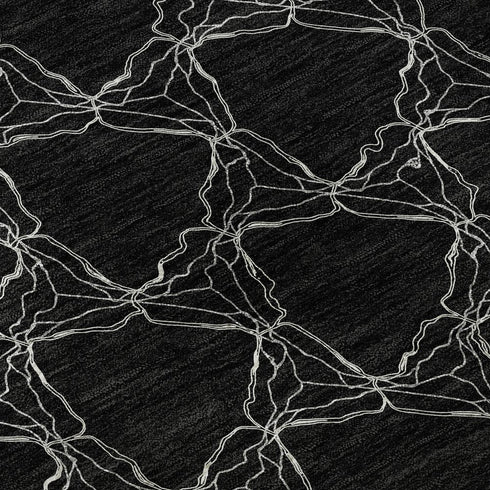 8' Black And Ivory Geometric Washable Round Rug With UV Protection