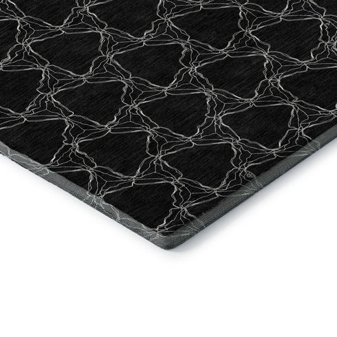 9' X 12' Black And Ivory Geometric Washable Area Rug With UV Protection