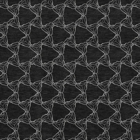 9' X 12' Black And Ivory Geometric Washable Area Rug With UV Protection