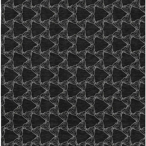 9' X 12' Black And Ivory Geometric Washable Area Rug With UV Protection