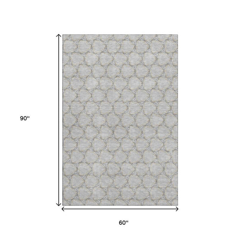 5' X 8' Gray And Gold Geometric Washable Area Rug With UV Protection