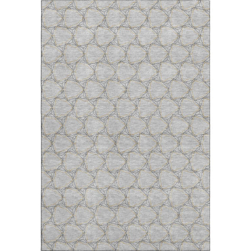 5' X 8' Gray And Gold Geometric Washable Area Rug With UV Protection