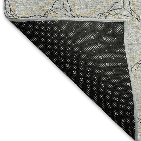 5' X 8' Gray And Gold Geometric Washable Area Rug With UV Protection