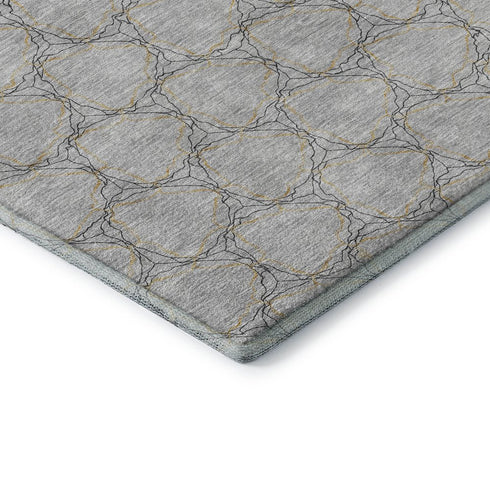 5' X 8' Gray And Gold Geometric Washable Area Rug With UV Protection
