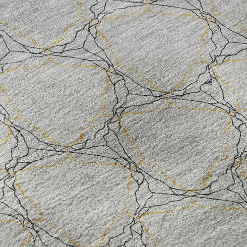 5' X 8' Gray And Gold Geometric Washable Area Rug With UV Protection