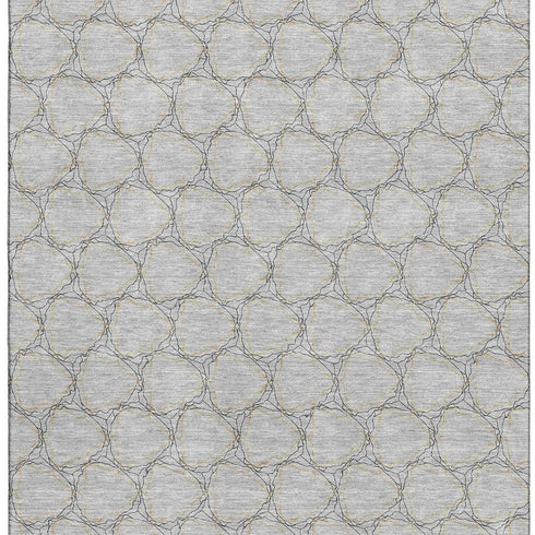 5' X 8' Gray And Gold Geometric Washable Area Rug With UV Protection