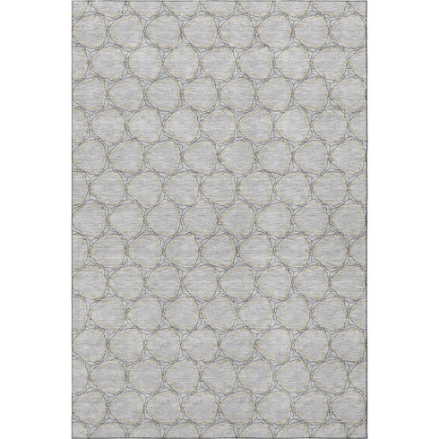 5' X 8' Gray And Gold Geometric Washable Area Rug With UV Protection