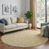 8' Wheat Ivory And Gray Geometric Washable Round Rug With UV Protection