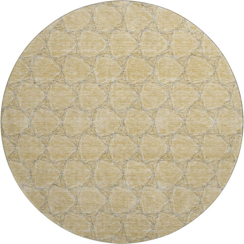 8' Wheat Ivory And Gray Geometric Washable Round Rug With UV Protection