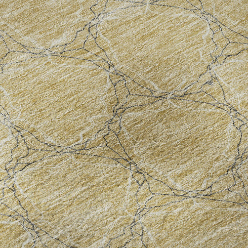 8' Wheat Ivory And Gray Geometric Washable Round Rug With UV Protection