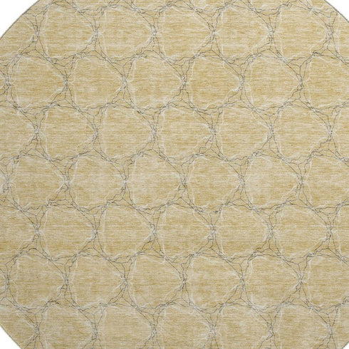 8' Wheat Ivory And Gray Geometric Washable Round Rug With UV Protection
