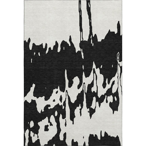 5' X 8' Black And Ivory Abstract Washable Area Rug With UV Protection