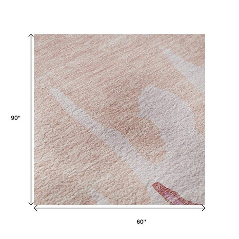 5' X 8' Blush And Pink Abstract Washable Area Rug With UV Protection