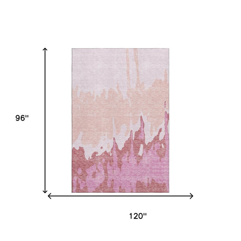 8' X 10' Blush And Pink Abstract Washable Area Rug With UV Protection