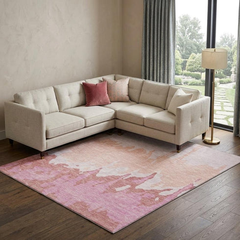 8' X 10' Blush And Pink Abstract Washable Area Rug With UV Protection