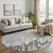 8' Gray And Silver Abstract Washable Round Rug With UV Protection