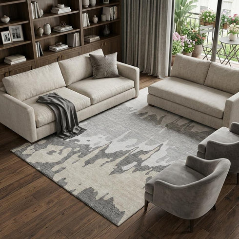 8' X 10' Gray And Silver Abstract Washable Area Rug With UV Protection