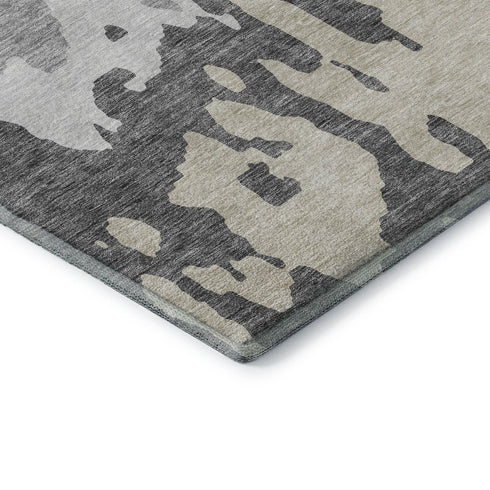 8' X 10' Gray And Silver Abstract Washable Area Rug With UV Protection