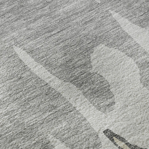 8' X 10' Gray And Silver Abstract Washable Area Rug With UV Protection