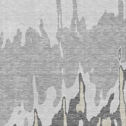 8' X 10' Gray And Silver Abstract Washable Area Rug With UV Protection
